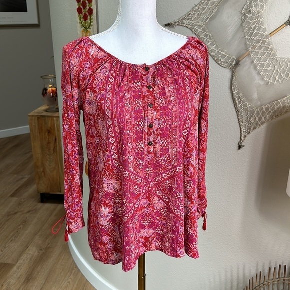 Lucky Brand Red pink white Floral Blouse - Picture 1 of 10